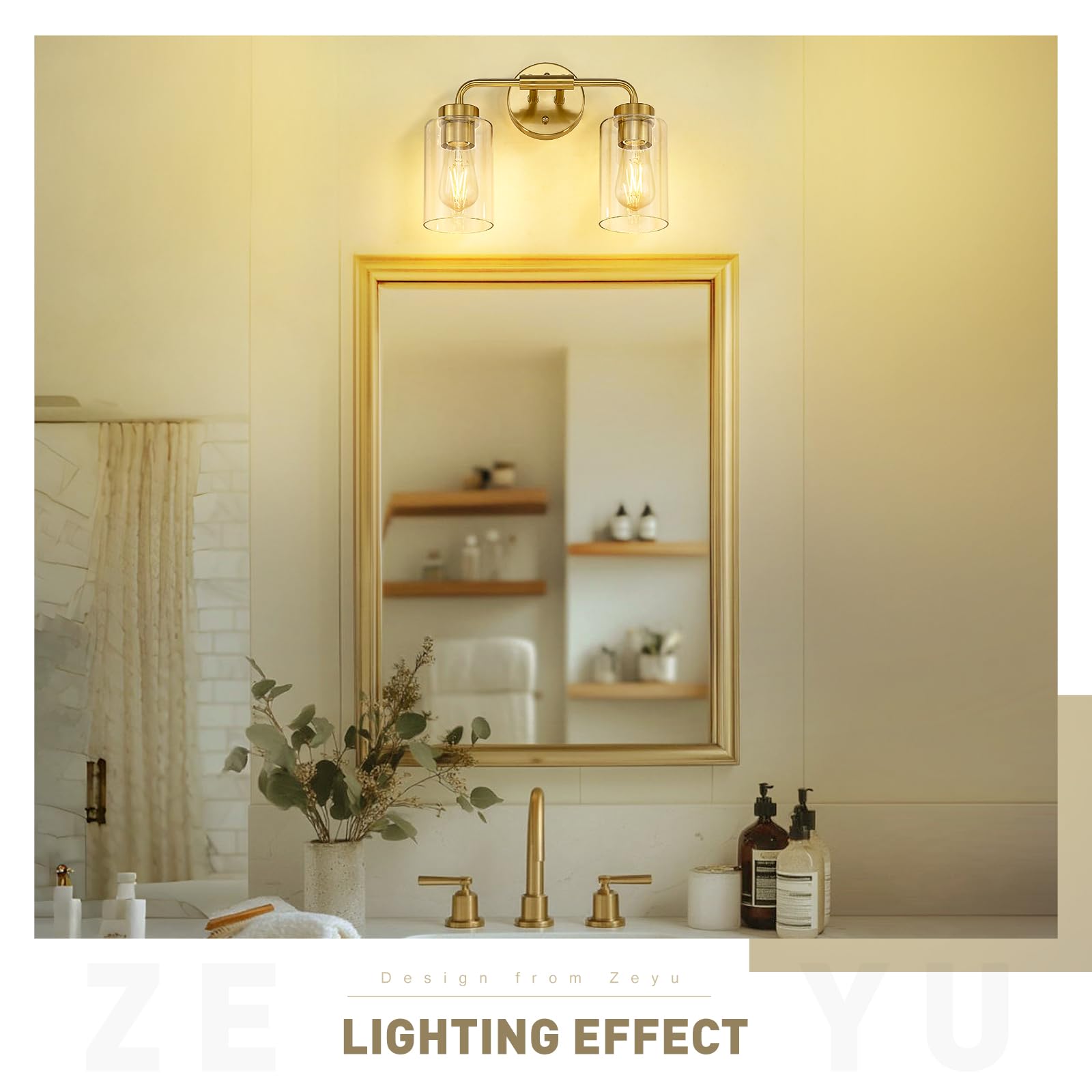 zeyu 14.4 Inch Vanity Light Fixture, Vintage Bathroom Lamp, Gold